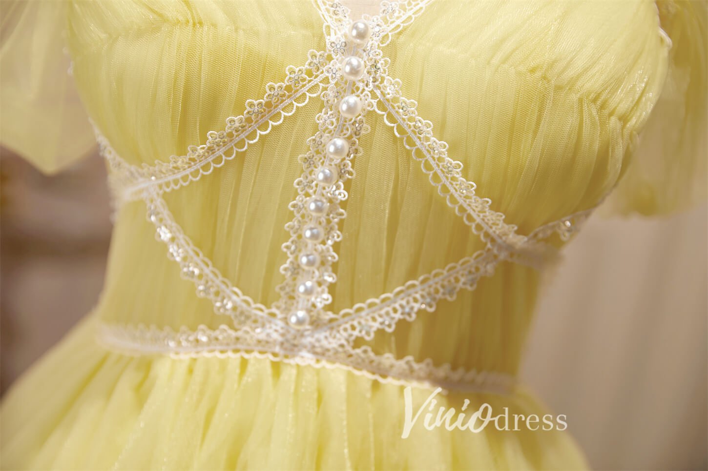 Yellow Tulle Hoco Dresses Spaghetti Strap Graduation Dresses SD1536-Dresses 2025 -Viniodress-Yellow-Custom Size-