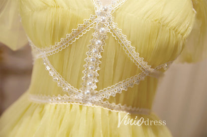 Yellow Tulle Hoco Dresses Spaghetti Strap Graduation Dresses SD1536-Dresses 2025 -Viniodress-Yellow-Custom Size-
