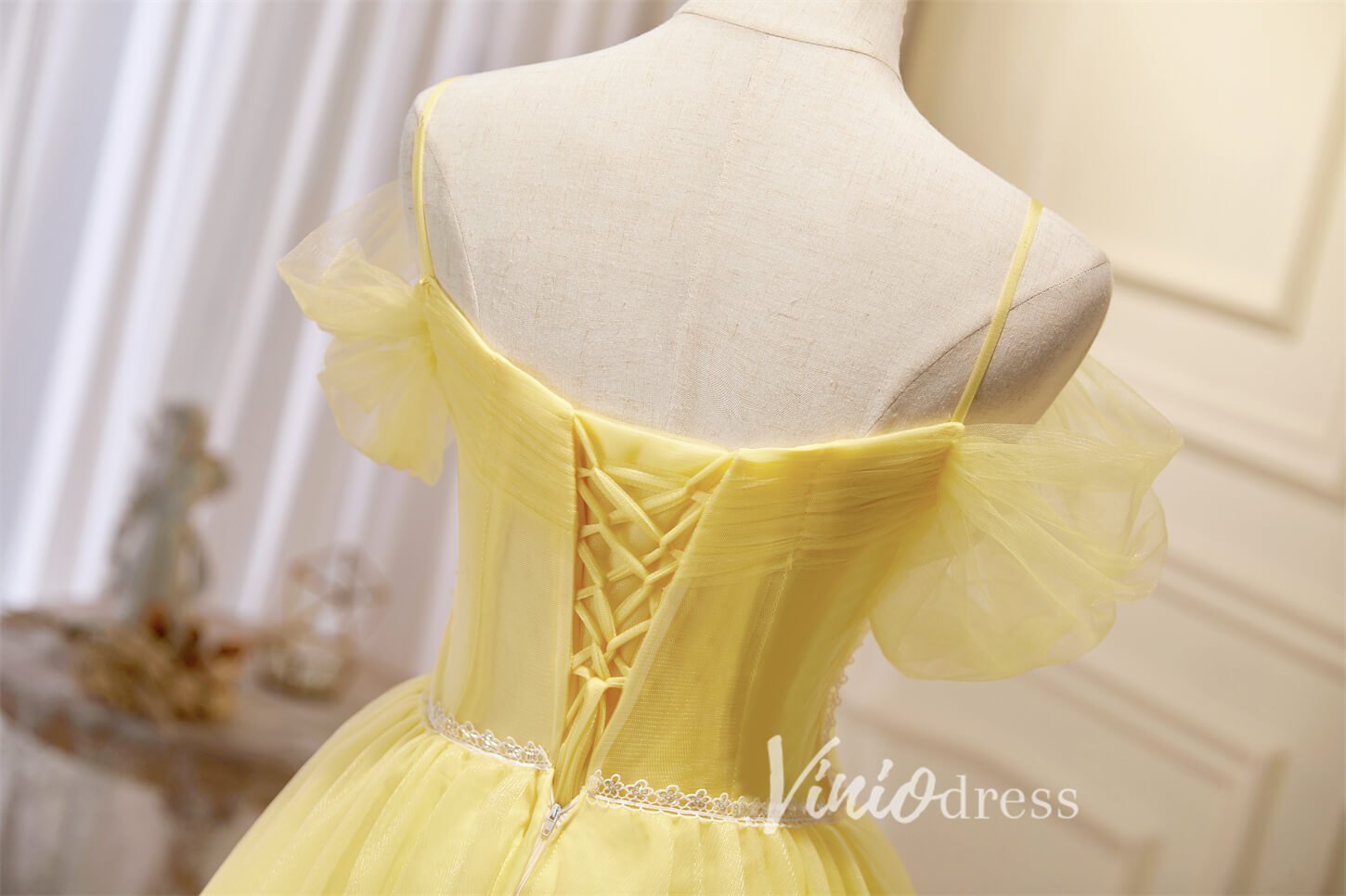 Yellow Tulle Hoco Dresses Spaghetti Strap Graduation Dresses SD1536-Dresses 2025 -Viniodress-Yellow-Custom Size-