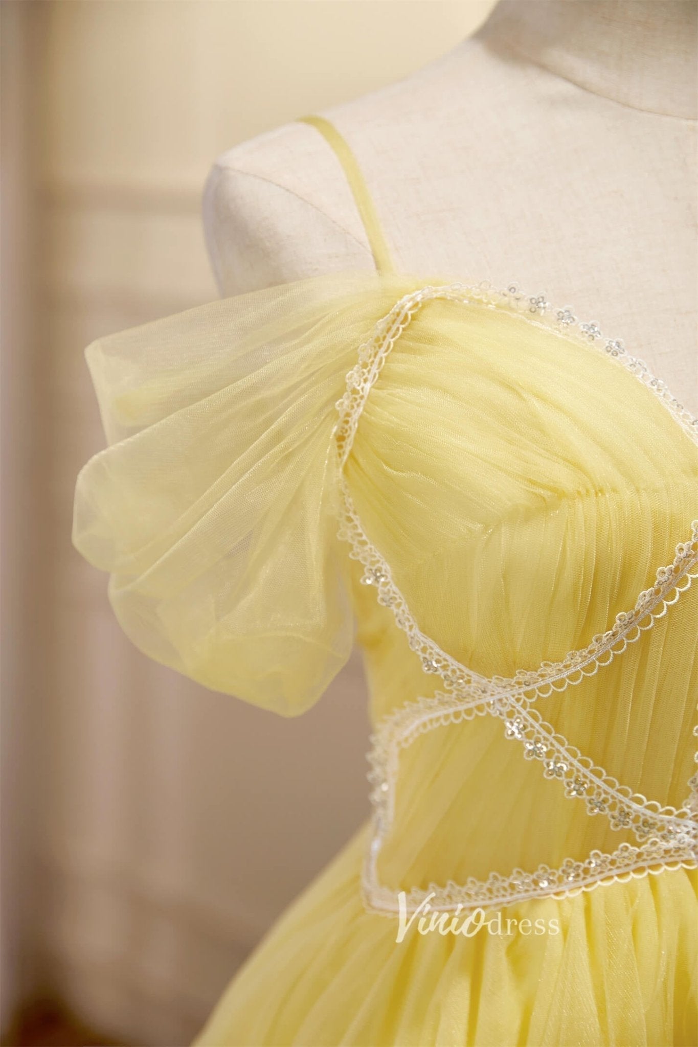 Yellow Tulle Hoco Dresses Spaghetti Strap Graduation Dresses SD1536-Dresses 2025 -Viniodress-Yellow-Custom Size-