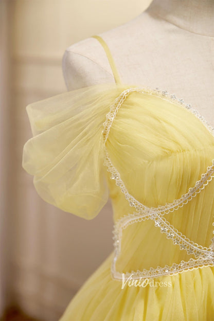 Yellow Tulle Hoco Dresses Spaghetti Strap Graduation Dresses SD1536-Dresses 2025 -Viniodress-Yellow-Custom Size-
