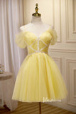 Short Prom Dresses 2025 Yellow Tulle Hoco Dresses Spaghetti Strap Graduation Dresses SD1536-Dresses-Viniodress-Yellow-Custom Size-Viniodress