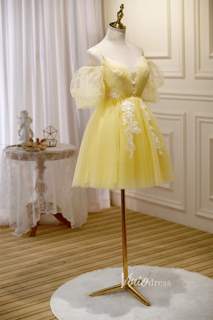 Yellow Tulle Hoco Dresses Spaghetti Strap Short Graduation Dresses SD1537-Dresses 2025 -Viniodress-Yellow-Custom Size-