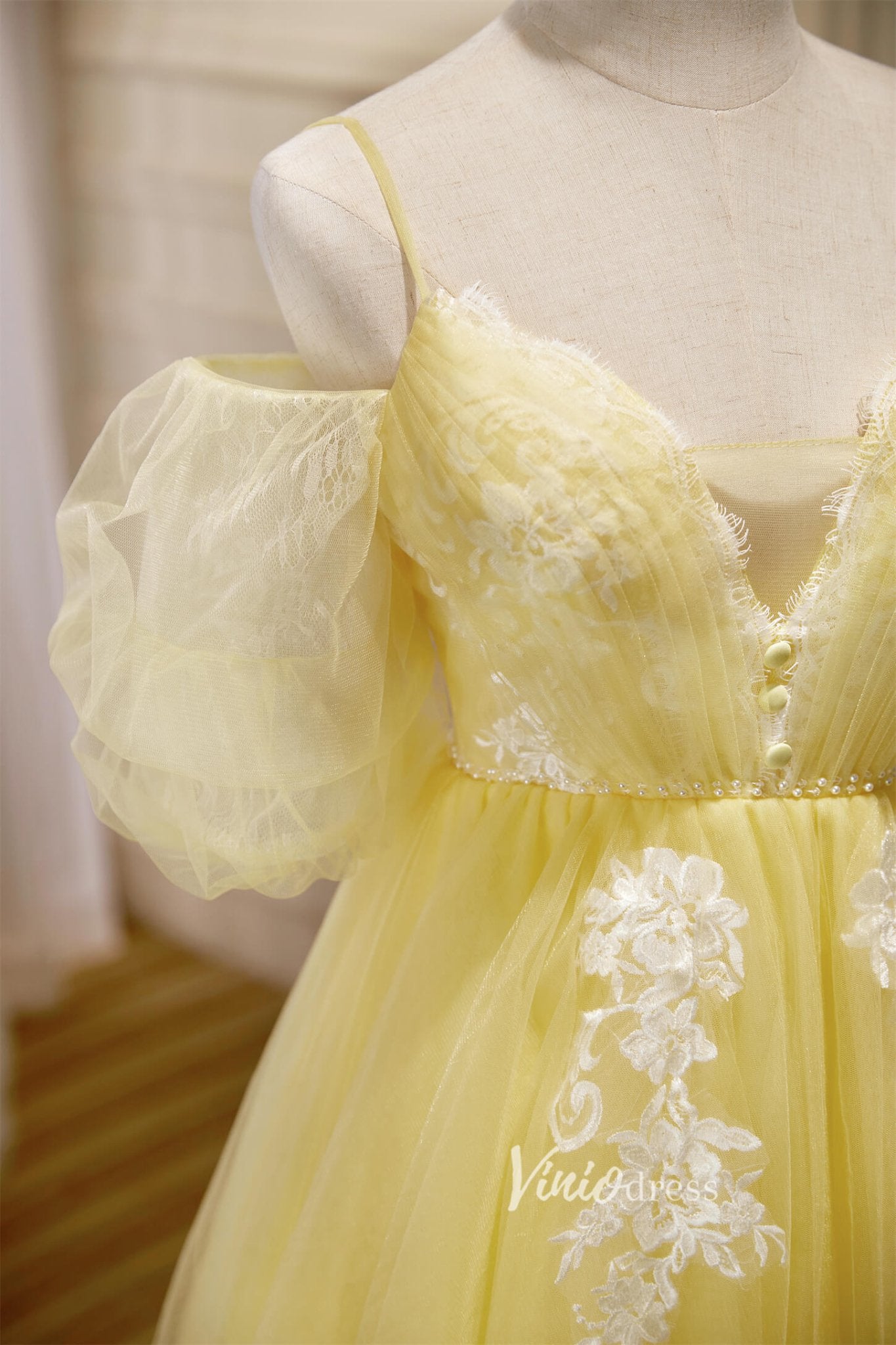 Yellow Tulle Hoco Dresses Spaghetti Strap Short Graduation Dresses SD1537-Dresses 2025 -Viniodress-Yellow-Custom Size-