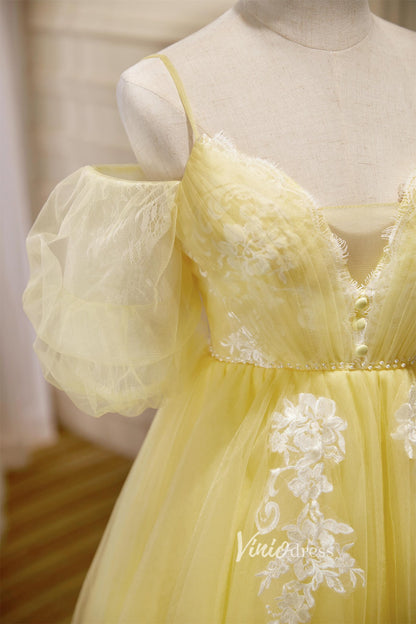 Yellow Tulle Hoco Dresses Spaghetti Strap Short Graduation Dresses SD1537-Dresses 2025 -Viniodress-Yellow-Custom Size-