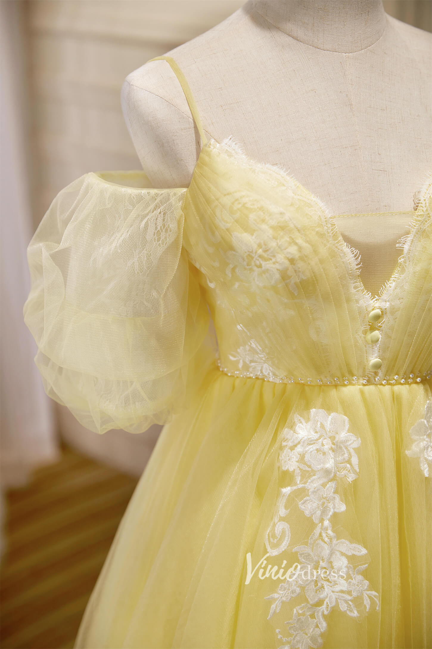 Short Prom Dresses 2025 Yellow Tulle Hoco Dresses Spaghetti Strap Short Graduation Dresses SD1537-Dresses-Viniodress-Yellow-Custom Size-Viniodress