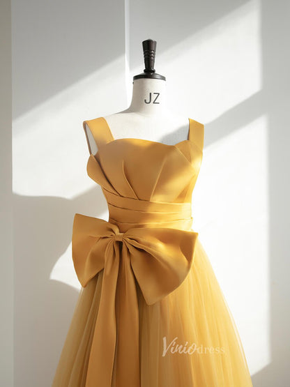 Yellow Tulle Prom Dresses Wide Strap Formal Dress FD3233-prom dresses 2025 -Viniodress-Yellow-Custom Size-