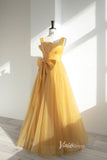 Yellow Wide Strap Tulle Prom Dresses Bow-Tie Formal Dress FD20647