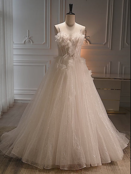 Robe de bal en dentelle scintillante, bretelles Spaghetti, couleur Champagne, Corset au dos, FD3527 