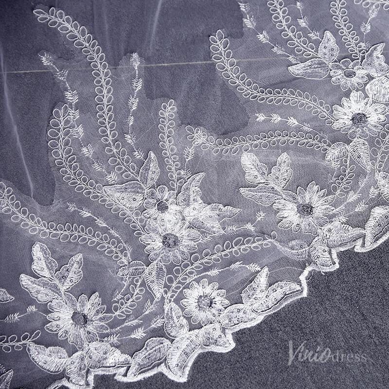 1 Tier Lace Appliqued Cathedral Veil Viniodress TS17124-Bridal Veil 2025 -Viniodress-Ivory-no blusher-