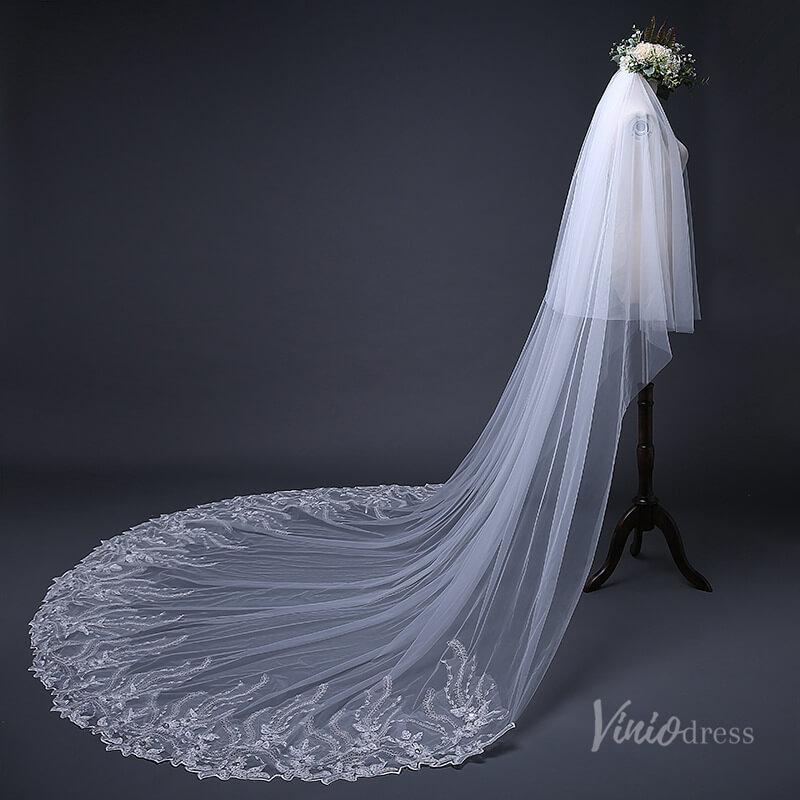 1 Tier Lace Appliqued Cathedral Veil Viniodress TS17124-Bridal Veil 2025 -Viniodress-Ivory-no blusher-