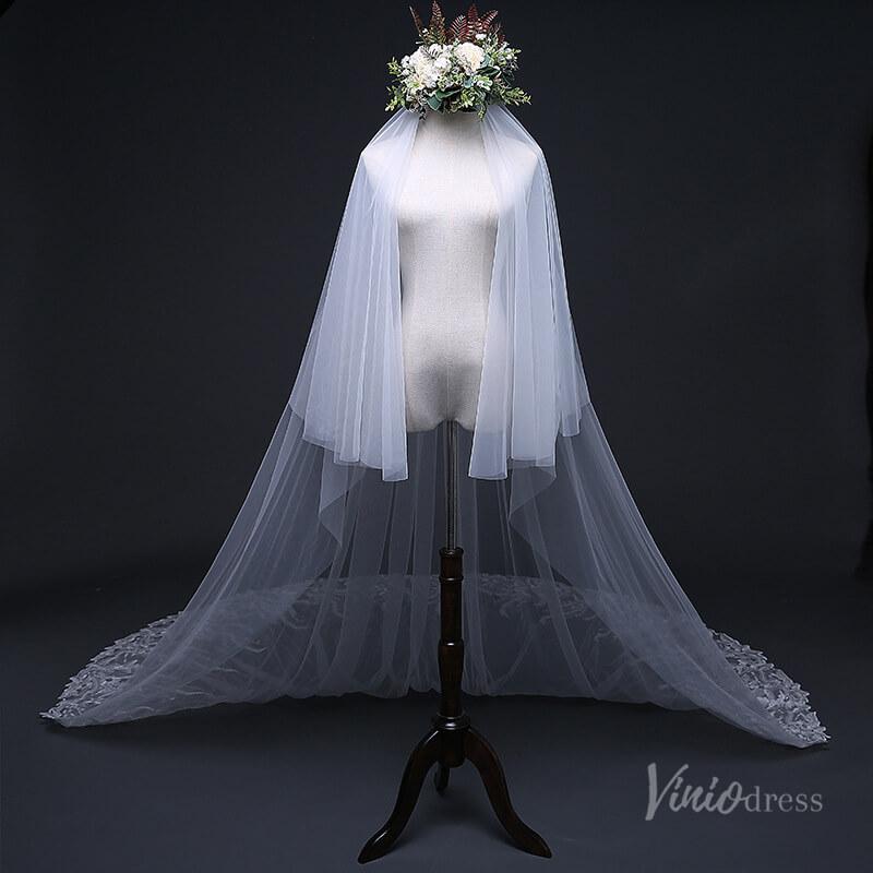 1 Tier Lace Appliqued Cathedral Veil Viniodress TS17124-Bridal Veil 2025 -Viniodress-Ivory-no blusher-