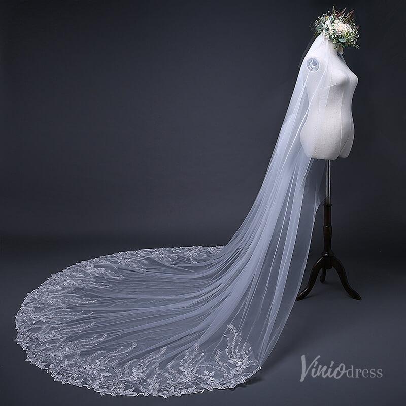 1 Tier Lace Appliqued Cathedral Veil Viniodress TS17124-Bridal Veil 2025 -Viniodress-Ivory-no blusher-
