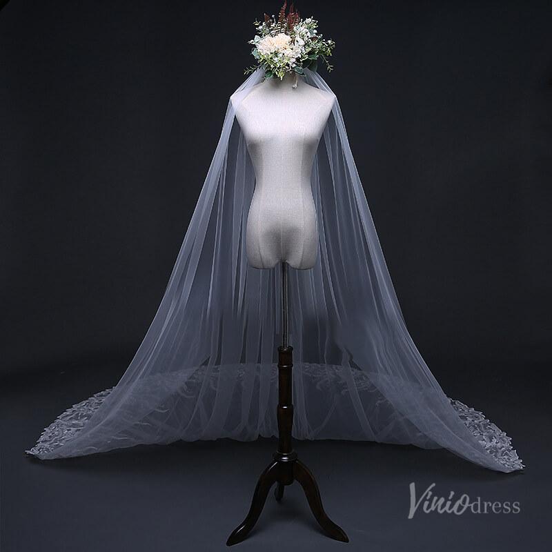 1 Tier Lace Appliqued Cathedral Veil Viniodress TS17124-Bridal Veil 2025 -Viniodress-Ivory-no blusher-