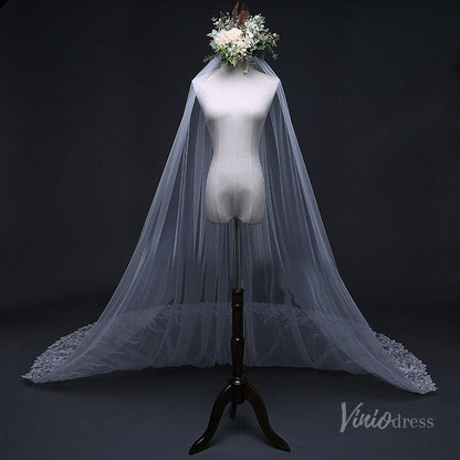 1 Tier Lace Appliqued Cathedral Veil Viniodress TS17124-Bridal Veil 2025 -Viniodress-Ivory-no blusher-