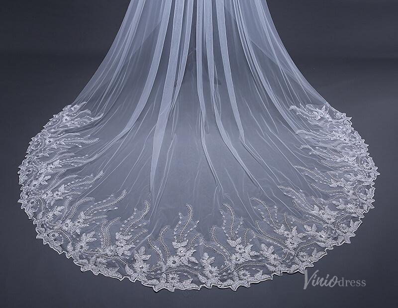 1 Tier Lace Appliqued Cathedral Veil Viniodress TS17124-Bridal Veil 2025 -Viniodress-Ivory-no blusher-