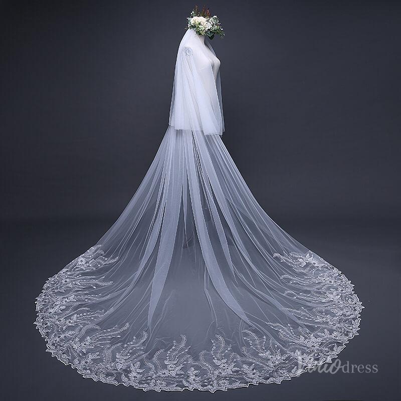 1 Tier Lace Appliqued Cathedral Veil Viniodress TS17124-Bridal Veil 2025 -Viniodress-Ivory-with blusher-
