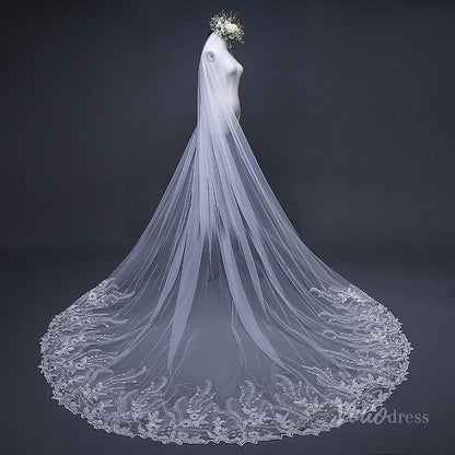 1 Tier Lace Appliqued Cathedral Veil Viniodress TS17124-Bridal Veil 2025 -Viniodress-Ivory-no blusher-