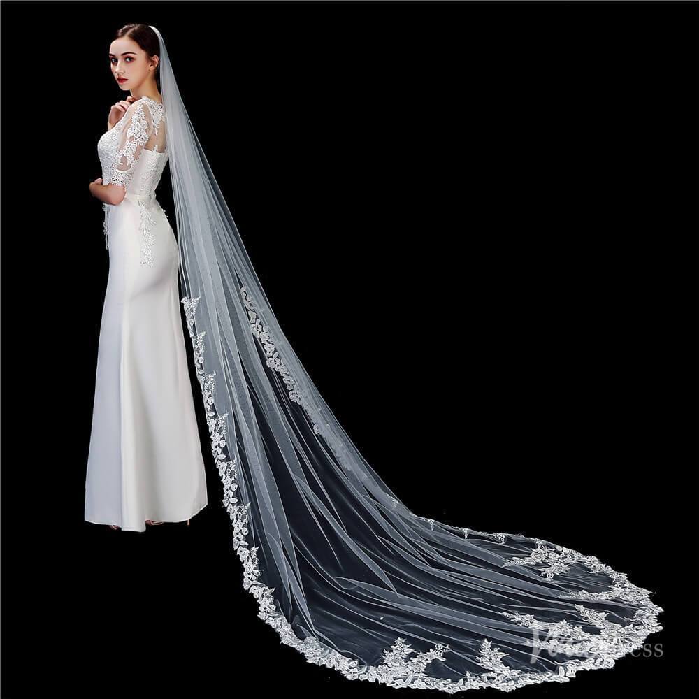 1 Tier Lace Cathedral Veil Viniodress TS1916-Bridal Veil 2025 -Viniodress-Ivory-