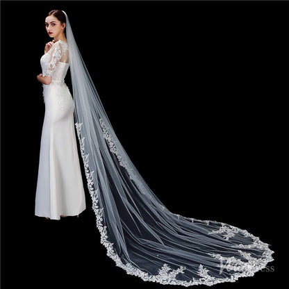 1 Tier Lace Cathedral Veil Viniodress TS1916-Bridal Veil 2025 -Viniodress-Ivory-