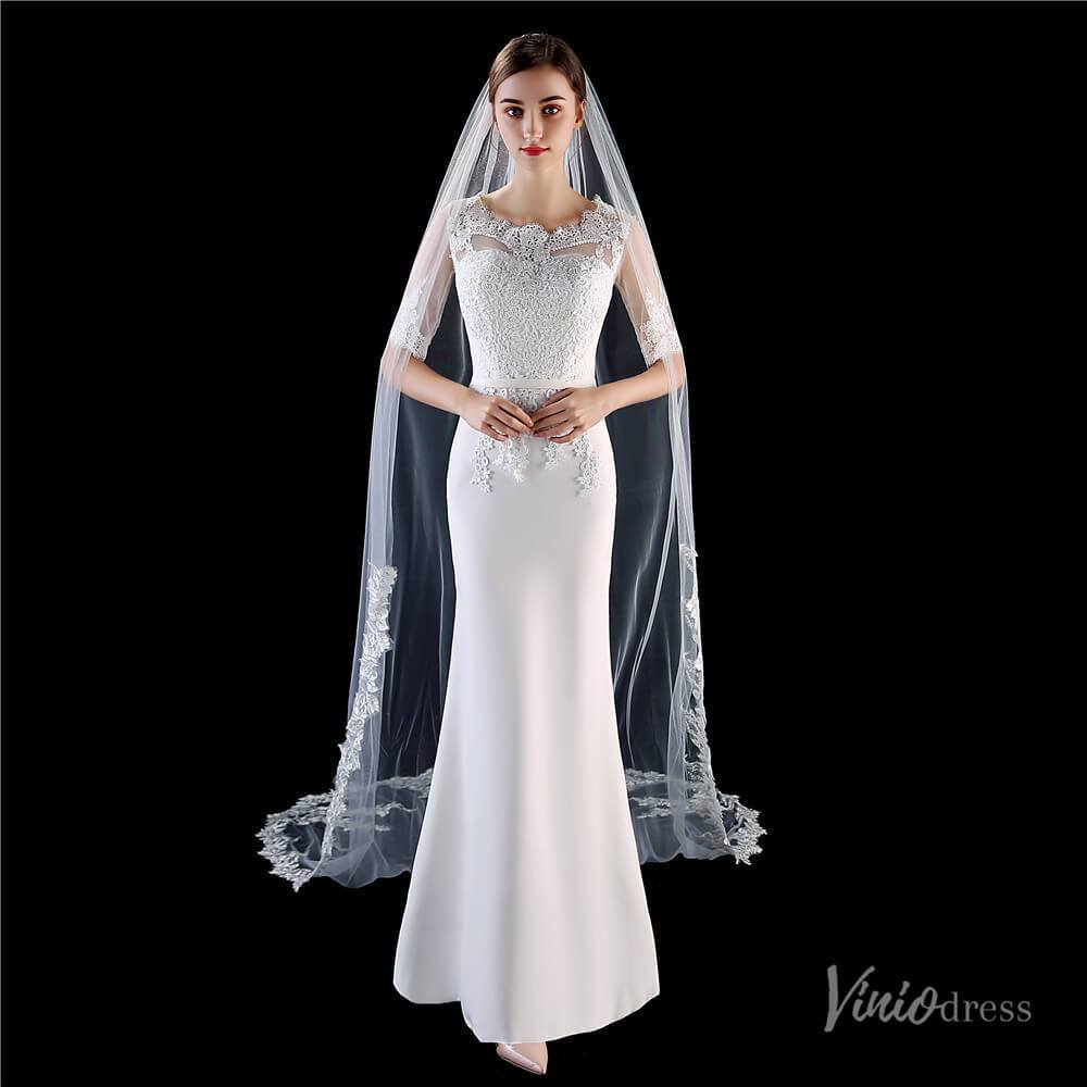 1 Tier Lace Cathedral Veil Viniodress TS1916-Bridal Veil 2025 -Viniodress-Ivory-