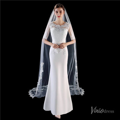 1 Tier Lace Cathedral Veil Viniodress TS1916-Bridal Veil 2025 -Viniodress-Ivory-