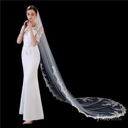 1 Tier Lace Cathedral Veil Viniodress TS1916-Bridal Veil 2025 -Viniodress-Ivory-