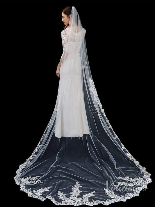 1 Tier Lace Cathedral Veil Viniodress TS1916-Bridal Veil 2025 -Viniodress-Ivory-