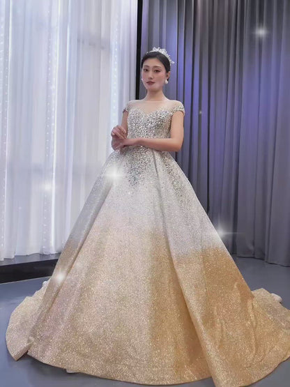 <transcy>Vestidos de novia de encaje floral sin tirantes Vestido de novia de champán VW1259</transcy>