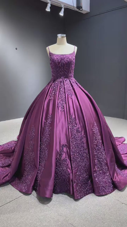 Vintage Purple Wedding Dresses Spaghetti Strap Cinderella Ball Gown Debut Dresses 222192
