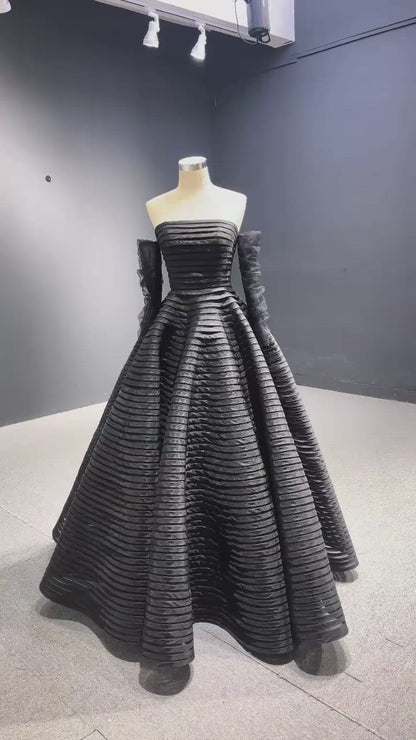 Black Wedding Dress Off the Shoulder Long Sleeve Pageant Gown 222158