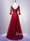 3/4 Sleeve Dark Red Mother of the Bride Dresses FD1515-prom dresses-Viniodress-Viniodress