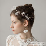 3D Flower Headband with Crystals, Ivory Flower Drop Earrings ACC1091-Headpieces-Viniodress-Headband-Viniodress