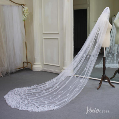 3D Floral Bridal Veil AC1293-Bridal Veil 2025 -Viniodress-Ivory-