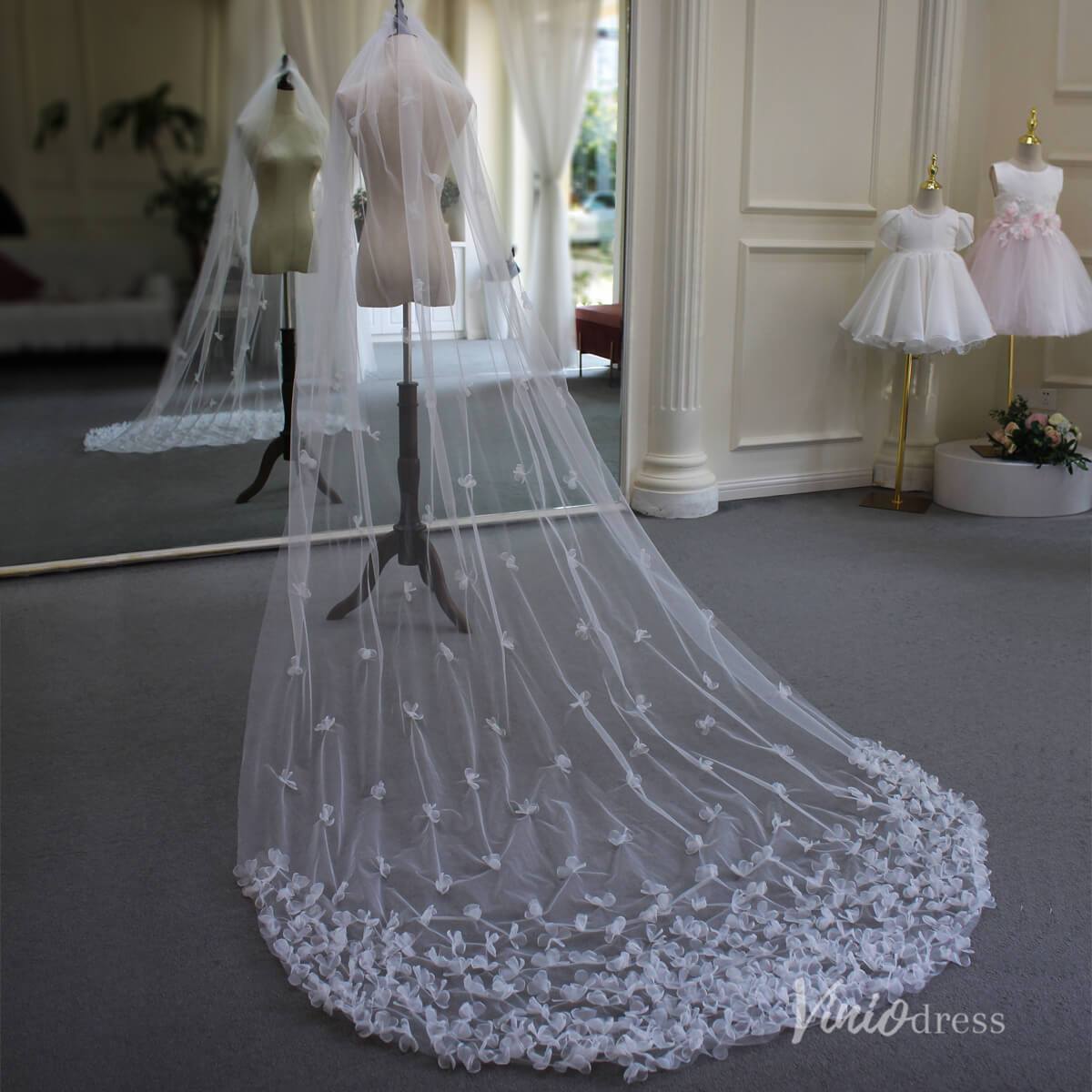 3D Floral Bridal Veil AC1293-Bridal Veil 2025 -Viniodress-Ivory-