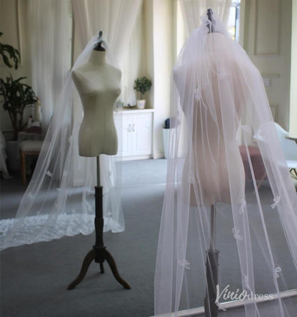 3D Floral Bridal Veil AC1293-Bridal Veil 2025 -Viniodress-Ivory-