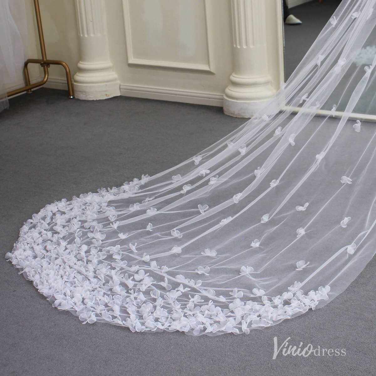 3D Floral Bridal Veil AC1293-Bridal Veil 2025 -Viniodress-Ivory-