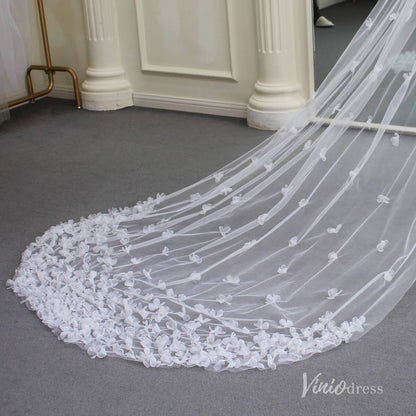 3D Floral Bridal Veil AC1293-Bridal Veil 2025 -Viniodress-Ivory-