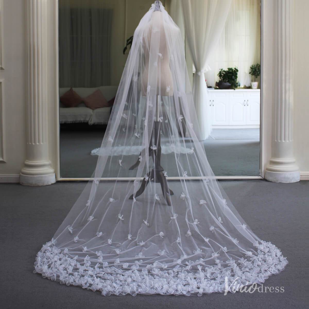 3D Floral Bridal Veil AC1293-Bridal Veil 2025 -Viniodress-Ivory-