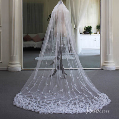3D Floral Bridal Veil AC1293-Bridal Veil 2025 -Viniodress-Ivory-