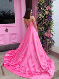 3D Floral Prom Dresses Hot Pink Satin Formal Gown FD1266