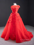 3D Floral Red Long Prom Dresses Detachable Train Mermaid Formal Dress FD2119-prom dresses-Viniodress-Viniodress