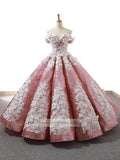 3D Floral Sequin Ball Gown Prom Dresses FD1109-Quinceanera Dresses-Viniodress-Pink-Custom Size-Viniodress