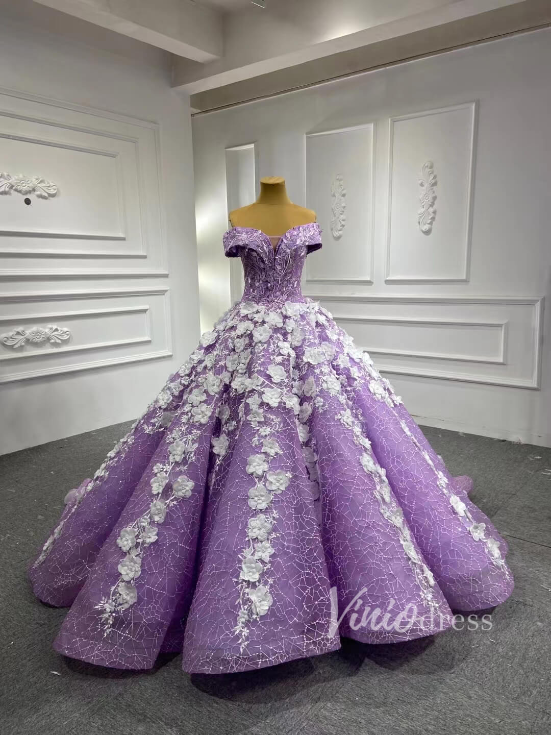 3D Flower Lilac Sweet 15 Dress Off the Shoulder Quince Dress 66601-Quinceanera Dresses-Viniodress-Lilac-Custom Size-Viniodress