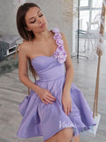 3D Flower One Shoulder Lavender Homecoming Dress SD1148