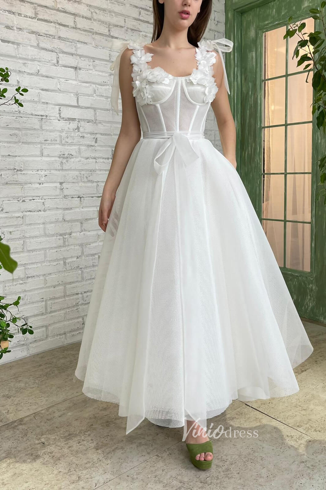 3D Flowers Prom Dresses with Pockets Ankle Length Formal Dress FD2991-prom dresses-Viniodress-Ivory-Custom Size-Viniodress
