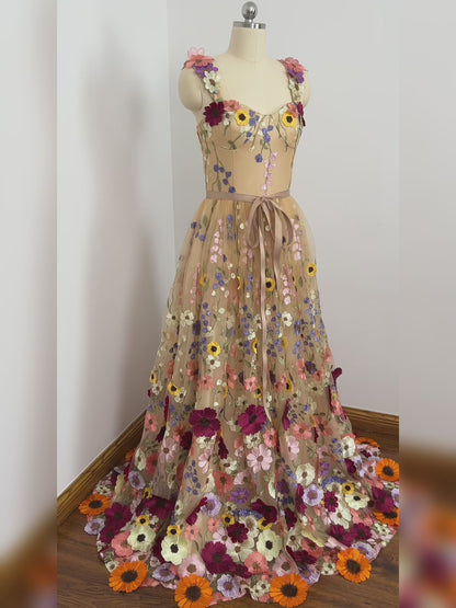 Flower Blossom Prom Dress Long Floral Formal Gown FD2900