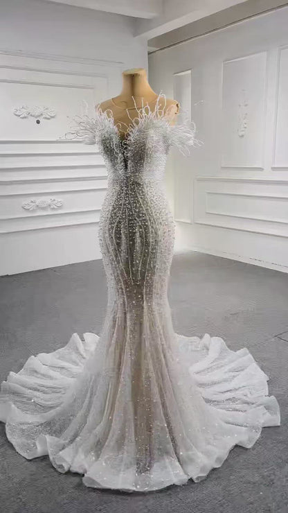 vintage pearl wedding dress 29 of the Best Styles We're Swooning Over Pearl White Wedding Dress has a modern high A-Line Pearl-Embroidered Lace Corset Wedding