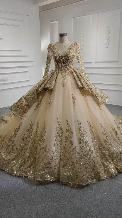 <transcy>Vestido de novia de encaje de lujo Vestidos de novia vintage de manga larga VW1273</transcy>