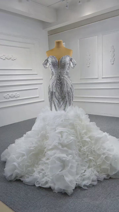 Luxury Ruffled Beaded Mermaid Wedding Gown 67354 VINIODRESS